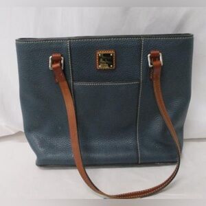 Dooney And Bourke Navy Blue And English Tan Leather Lexington Classic Tote